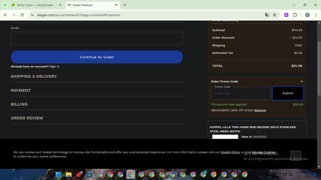 Skagen checkout page showing Skagen promo code box | Screenshot taken by SimplyCodes community member on Jan 18, 2025