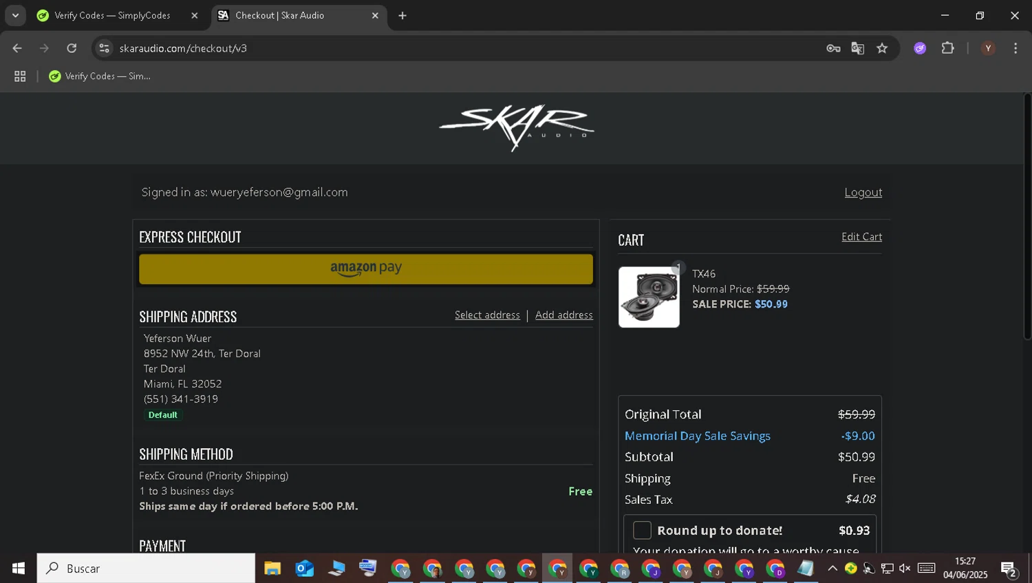 Skar Audio discount code screenshot showing code MORPH applied at Skar Audio checkout page. Uploaded by SimplyCodes community member LegendaryTitan3375 on Jun 4, 2025