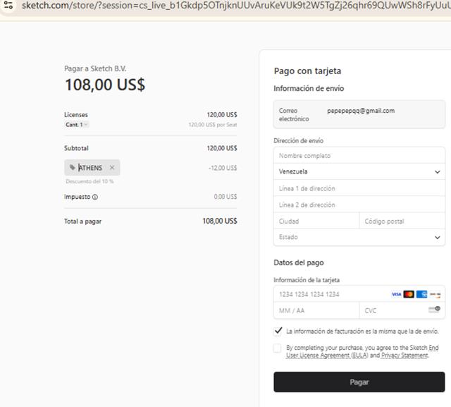 Sketch checkout page showing Sketch promo code box | Screenshot taken by SimplyCodes community member on May 27, 2025