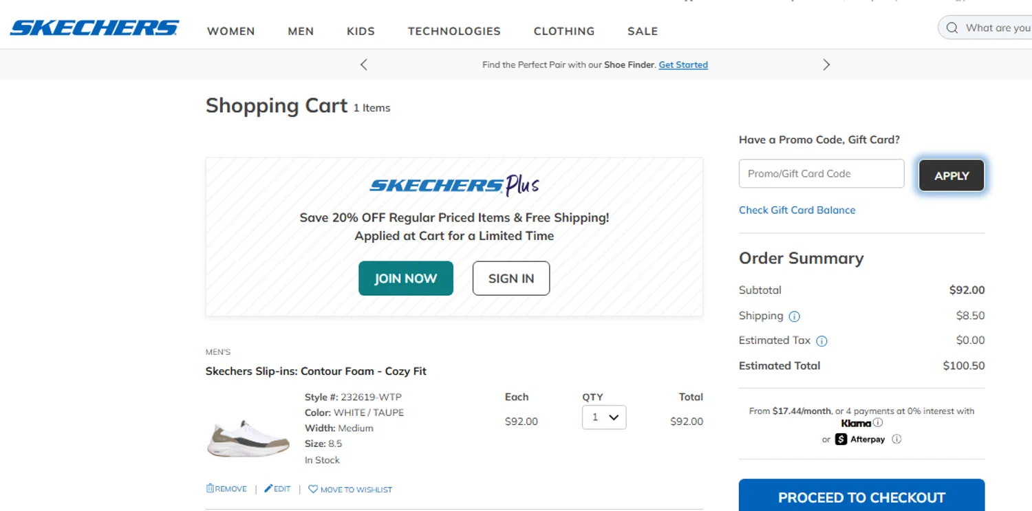 SKECHERS coupon code screenshot showing code BESTSALE applied at SKECHERS checkout page. Uploaded by SimplyCodes community member Toundjiale on Aug 24, 2025