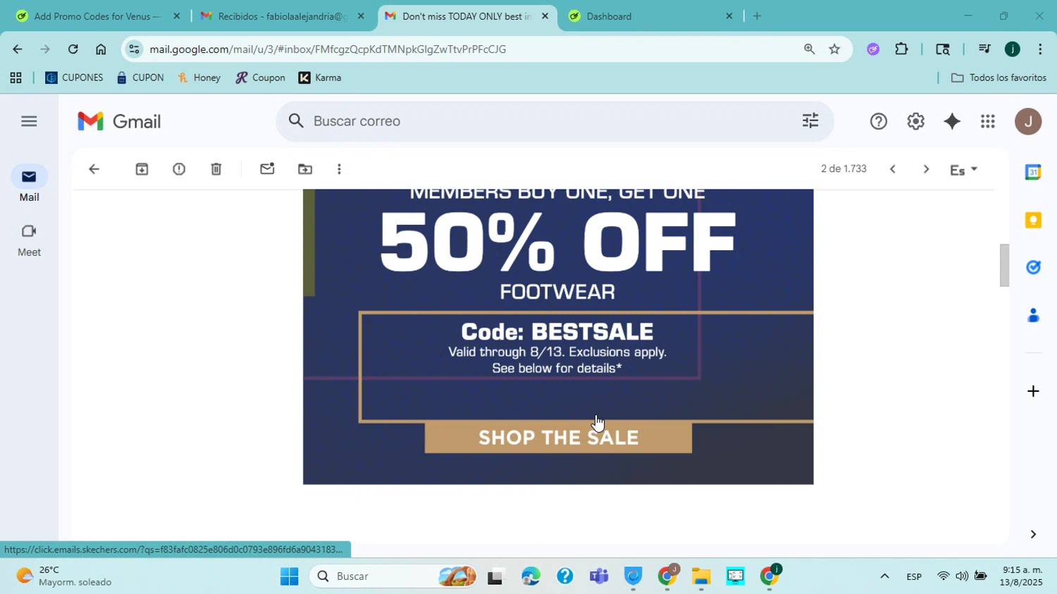 SKECHERS coupon code screenshot showing code BESTSALE applied at SKECHERS checkout page. Uploaded by SimplyCodes community member jorgejavierherrera on Aug 13, 2025