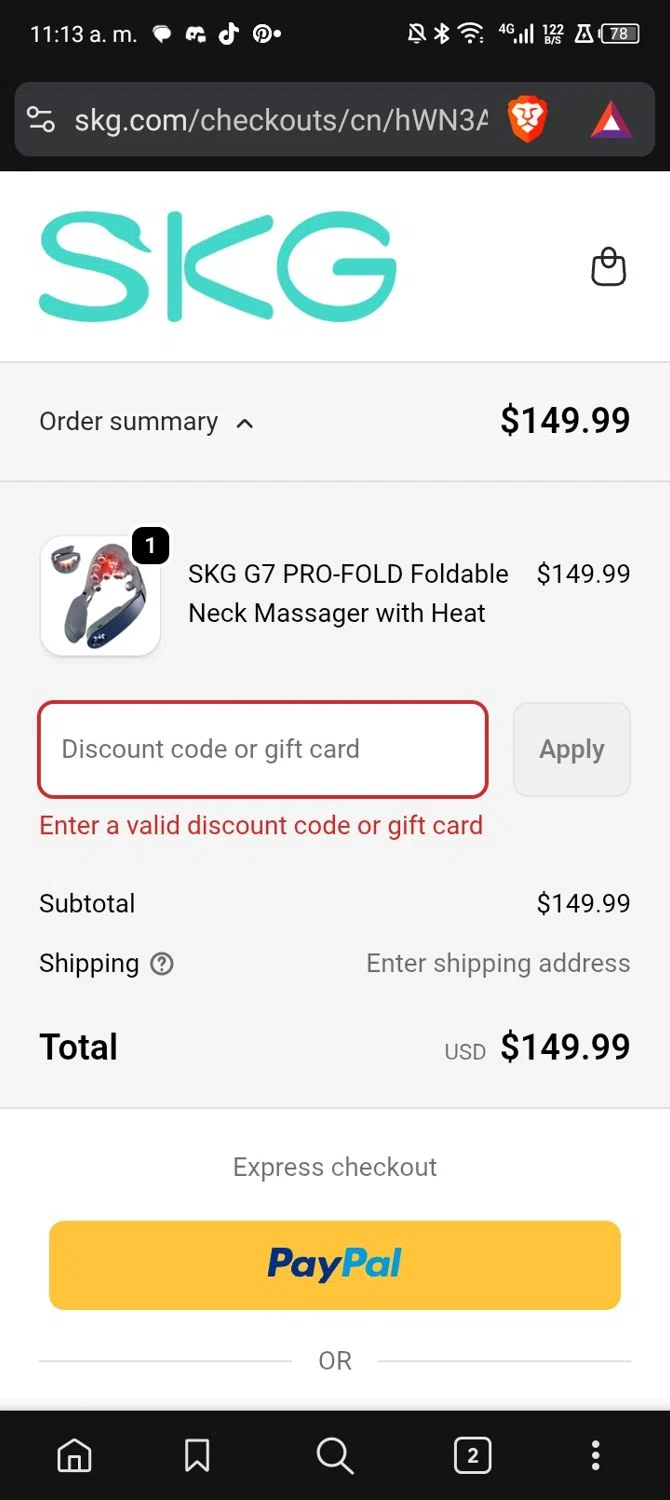 SKG promo code screenshot showing code DJ1058 applied at SKG checkout page. Uploaded by SimplyCodes community member andressssssa on Sep 19, 2025