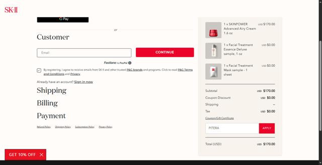 SK-II checkout page showing SK-II promo code box | Screenshot taken by SimplyCodes community member on Jul 9, 2025