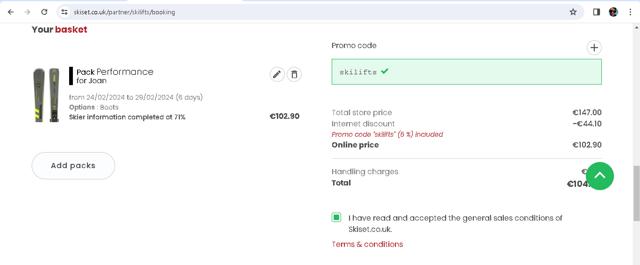 Ski-Lifts checkout page showing Ski-Lifts promo code box | Screenshot taken by SimplyCodes community member on Feb 21, 2024