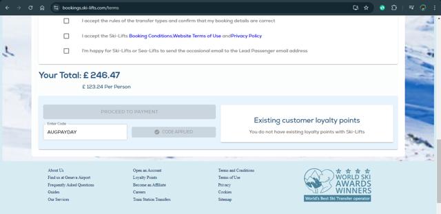 Ski-Lifts checkout page showing Ski-Lifts promo code box | Screenshot taken by SimplyCodes community member on Aug 30, 2024