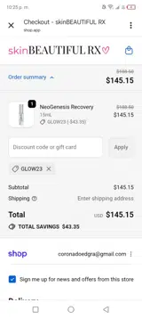 GLOW23 coupon verification screenshot