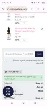 RAPUMPKIN coupon verification screenshot