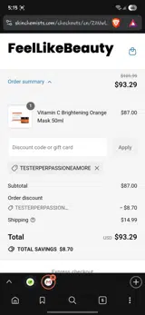 TESTERPERPASSIONEAMORE coupon verification screenshot
