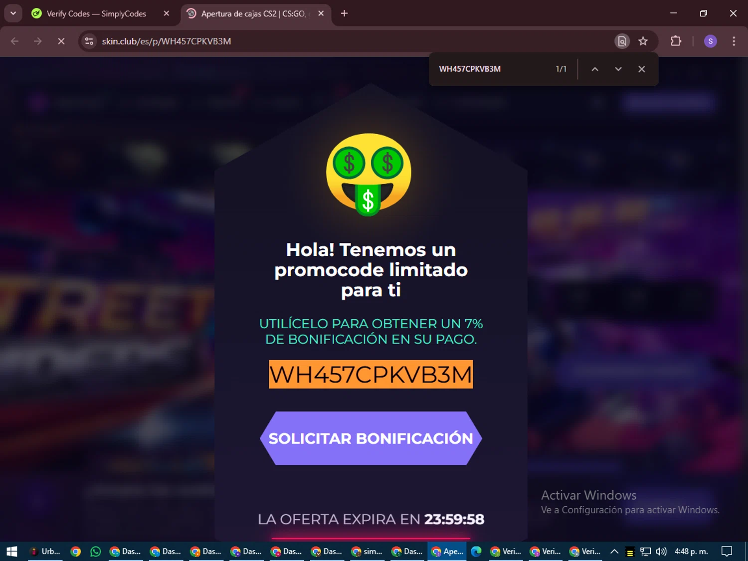 Verification screenshot for 7% Off Bonus Rewards at Skin. Club at Skin.Club — 11mo ago