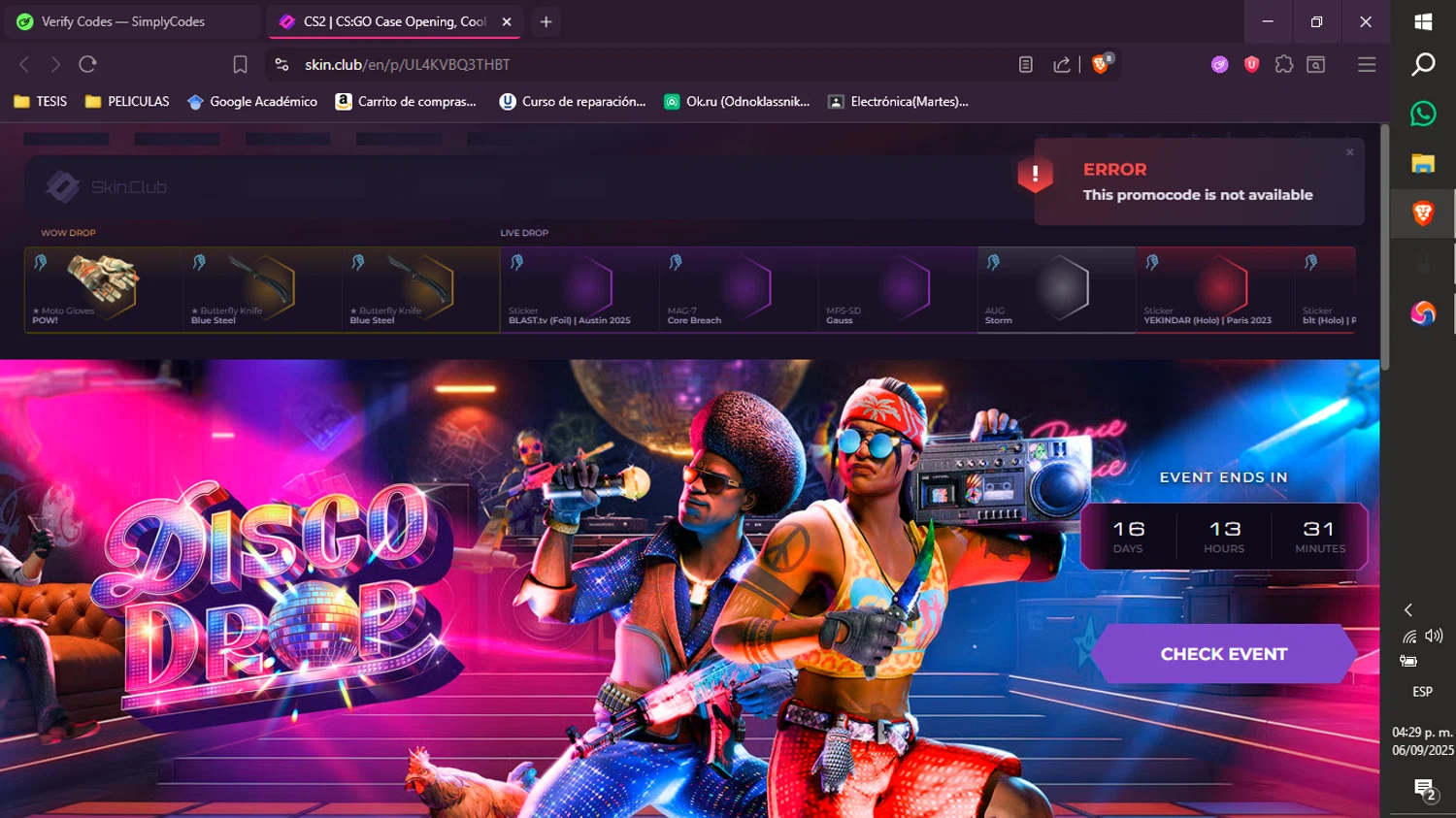 Skin.Club promo code screenshot showing code UL4KVBQ3THBT applied at Skin.Club checkout page. Uploaded by SimplyCodes community member xXdevoragoticas69Xx on Sep 6, 2025