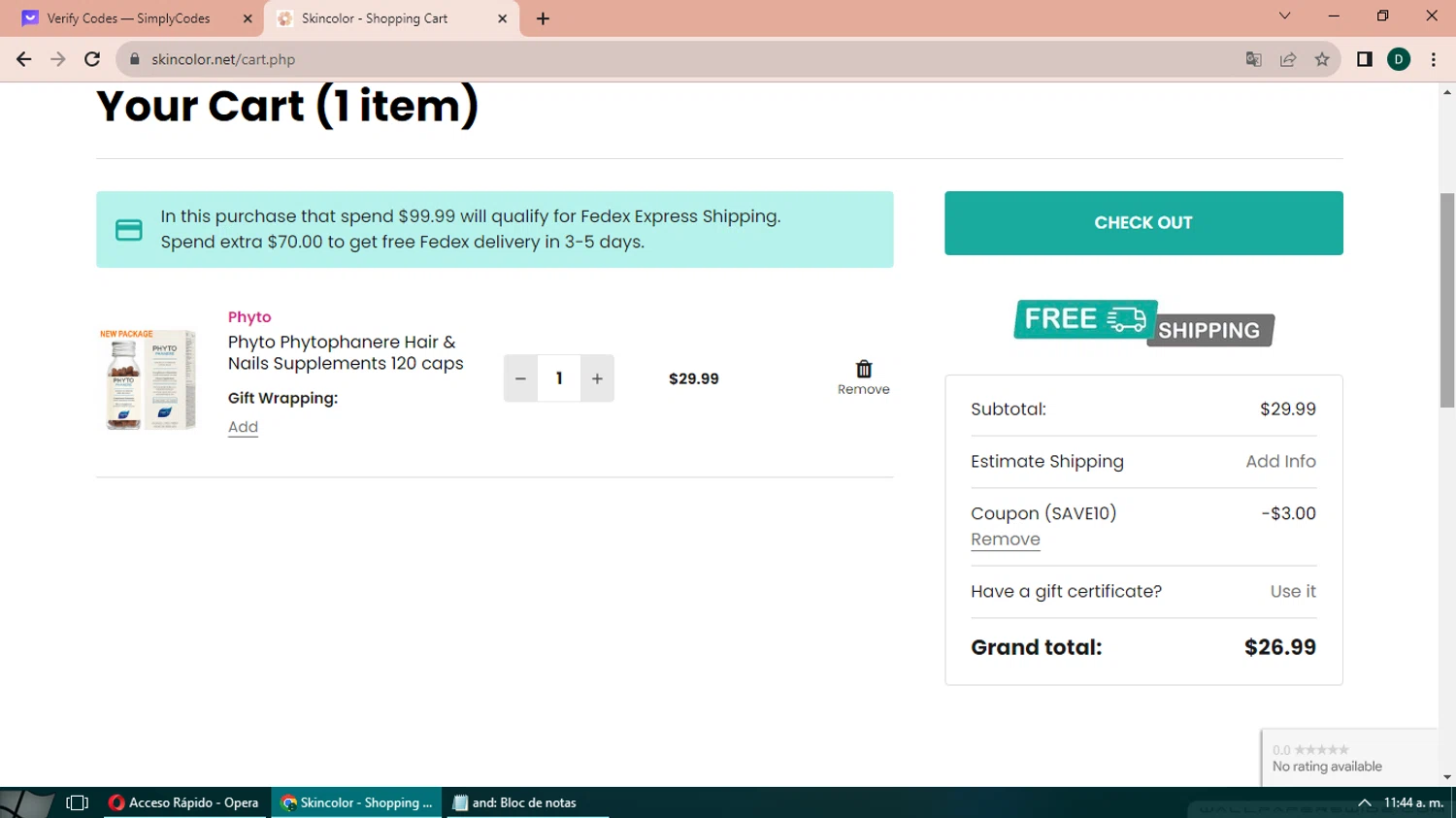 Skin Color checkout page showing Skin Color coupon code box | Screenshot taken by SimplyCodes community member on Sep 26, 2023