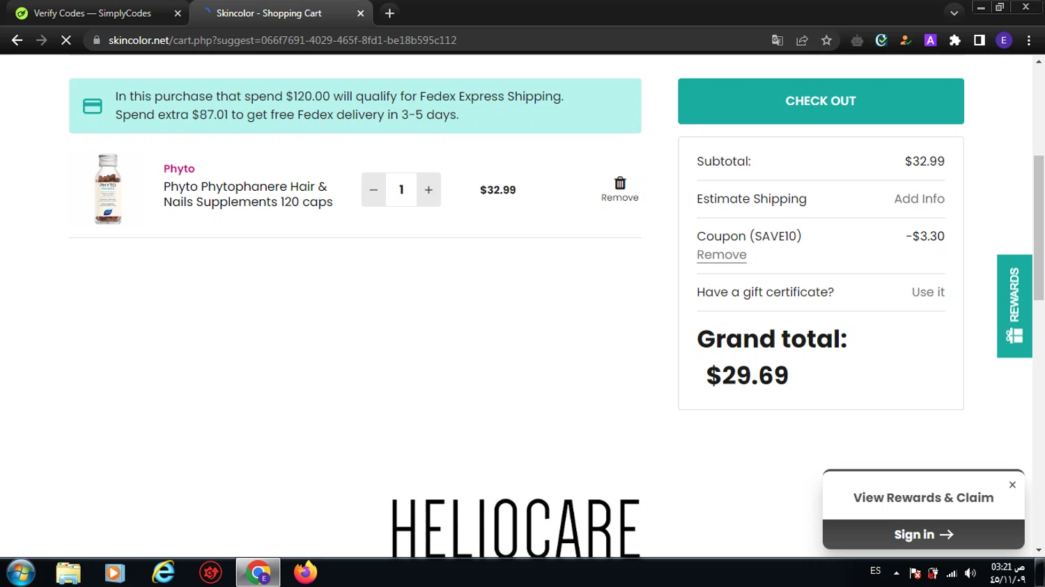 Skin Color checkout page showing Skin Color coupon code box | Screenshot taken by SimplyCodes community member on May 17, 2024