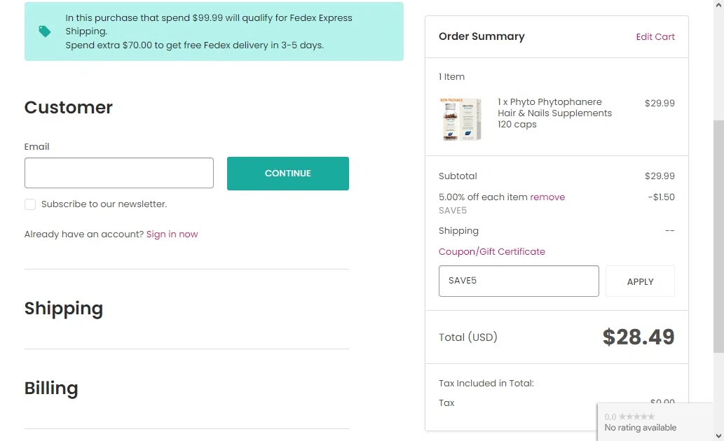 Skin Color checkout page showing Skin Color coupon code box | Screenshot taken by SimplyCodes community member on Jul 25, 2023