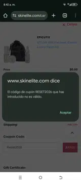 Reset2026 coupon verification screenshot