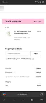 MOMSDAY26 coupon verification screenshot