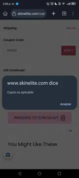 SMS20 coupon verification screenshot