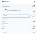 SKIN EVER coupon verification screenshot