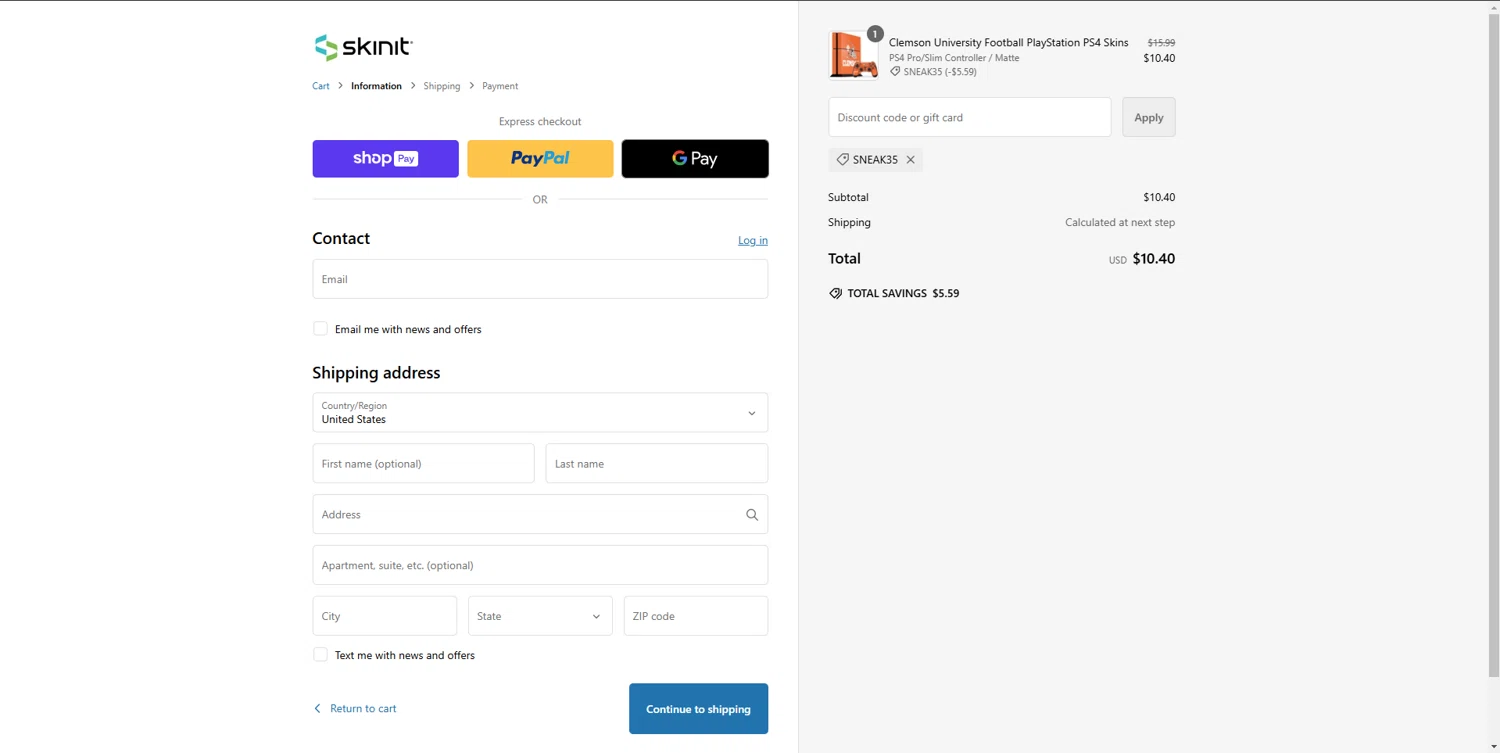 where to use Skinit promo code box