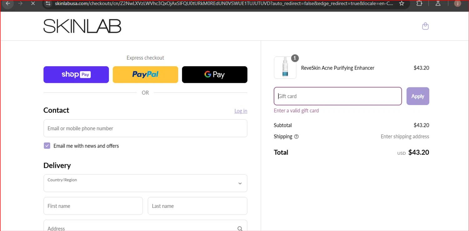 SKINLAB promo code screenshot showing code SKINLAB15 applied at SKINLAB checkout page. Uploaded by SimplyCodes community member CodeWhiz8342 on Mar 31, 2025