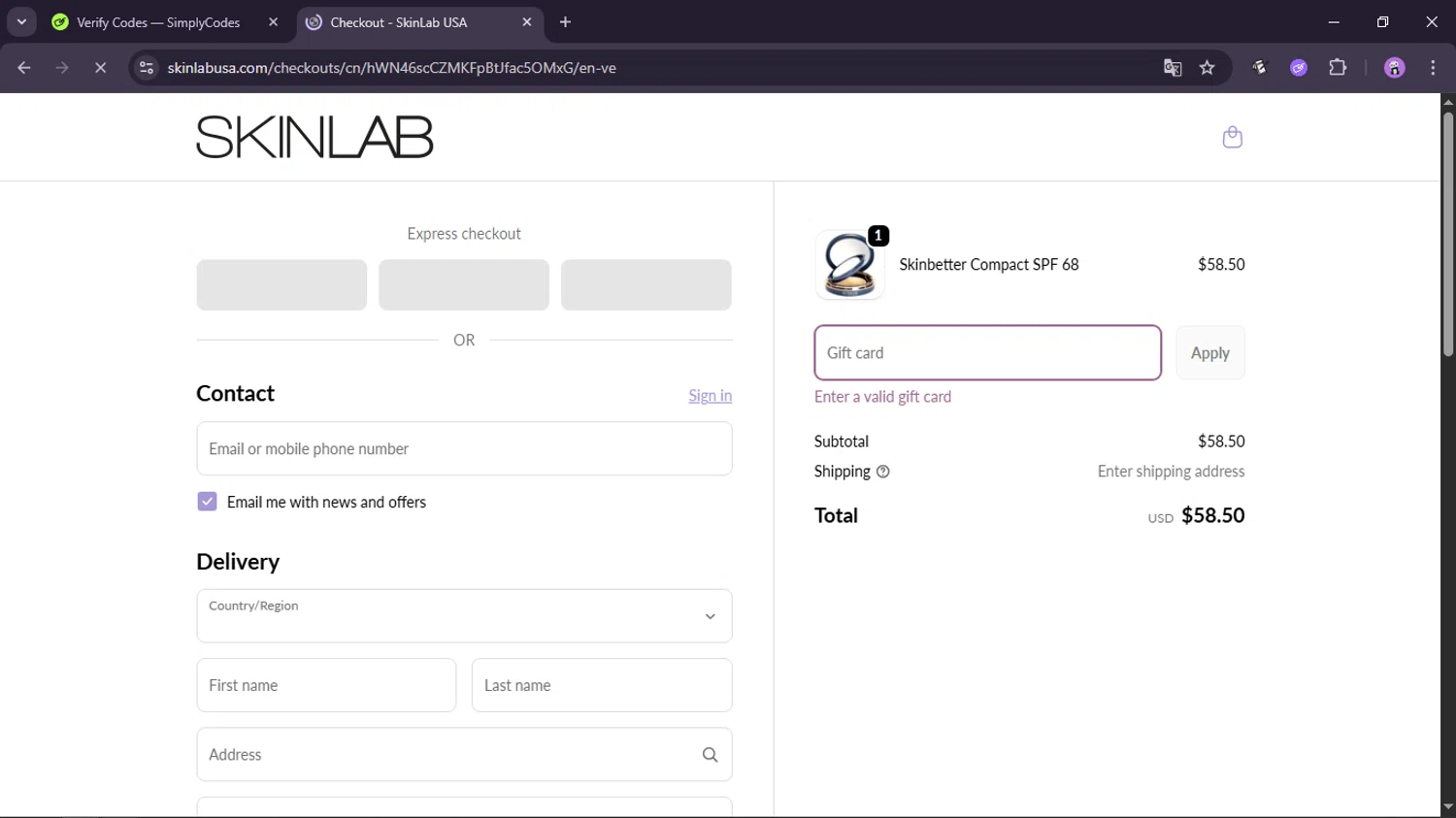 SKINLAB promo code screenshot showing code PEEL15 applied at SKINLAB checkout page. Uploaded by SimplyCodes community member Losmascapitos on Oct 14, 2025