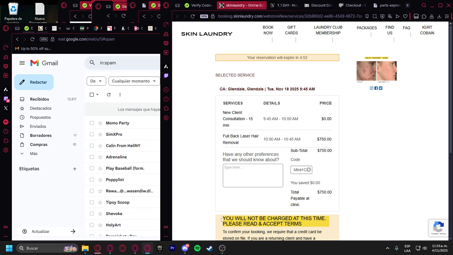 Skin Laundry promo code screenshot showing code Mira1C2B applied at Skin Laundry checkout page. Uploaded by SimplyCodes community member Handivlak on Nov 4, 2025