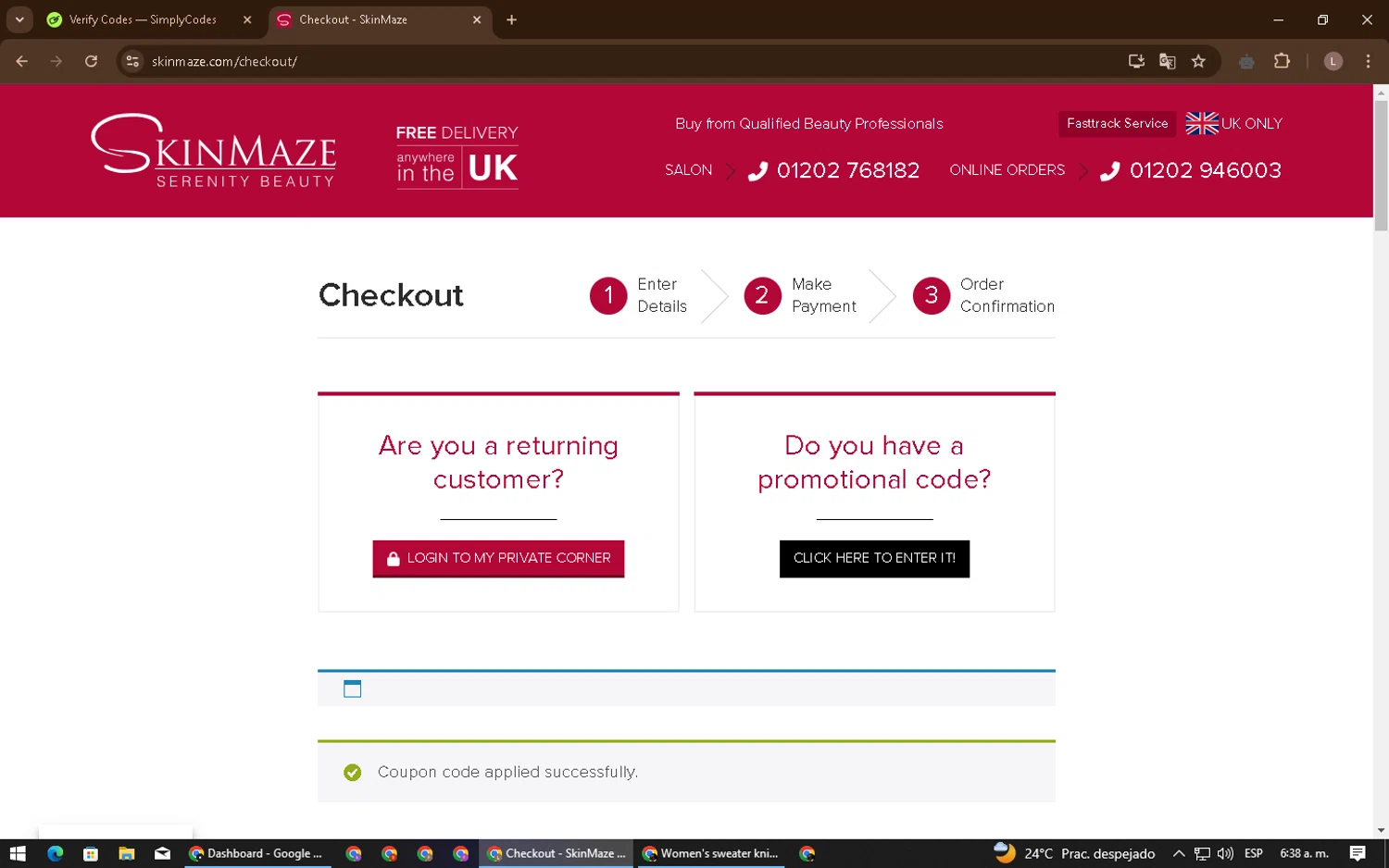 SkinMaze promo code screenshot showing code JanMarini10 applied at SkinMaze checkout page. Uploaded by SimplyCodes community member BrilliantTiger9986 on Jan 14, 2025