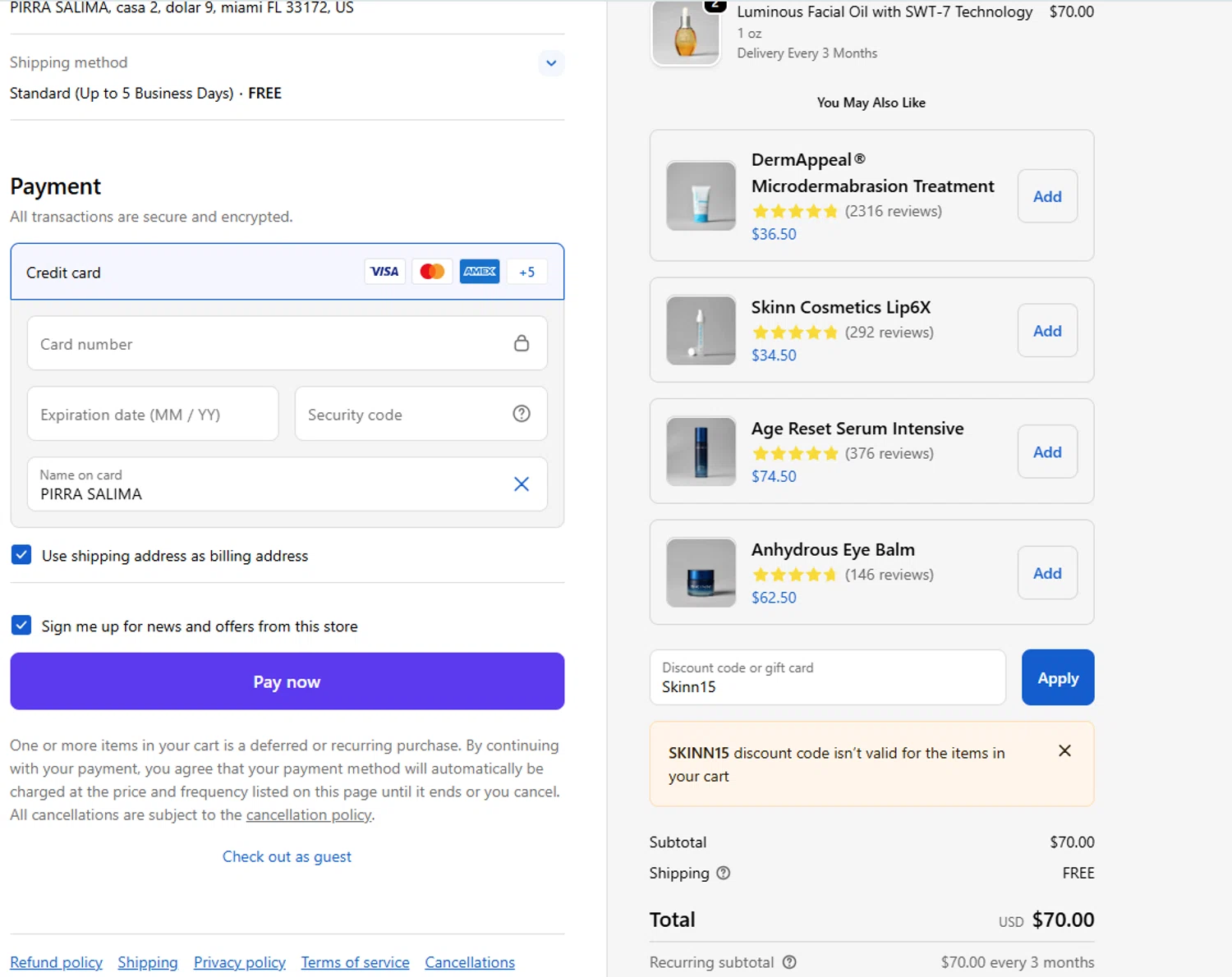 Skinn Cosmetics coupon code screenshot showing code Skinn15 applied at Skinn Cosmetics checkout page. Uploaded by SimplyCodes community member VictoriousSentinel2155 on Nov 12, 2025