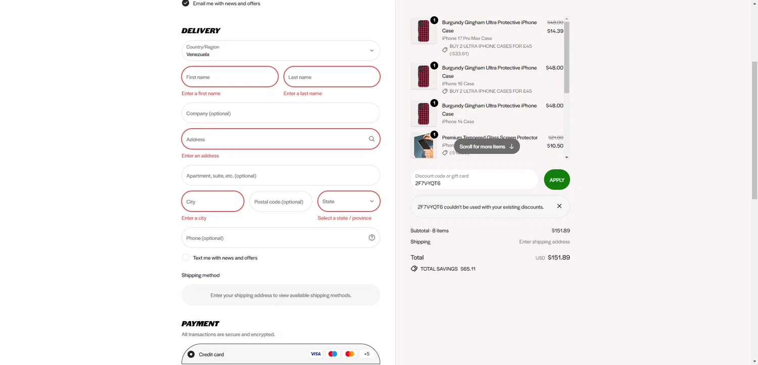 Skinnydip London checkout page showing Skinnydip London discount code box | Screenshot taken by SimplyCodes community member on Dec 16, 2025
