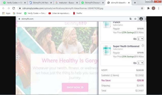 SkinnyFit checkout page showing SkinnyFit coupon code box | Screenshot taken by SimplyCodes community member on Jan 14, 2021
