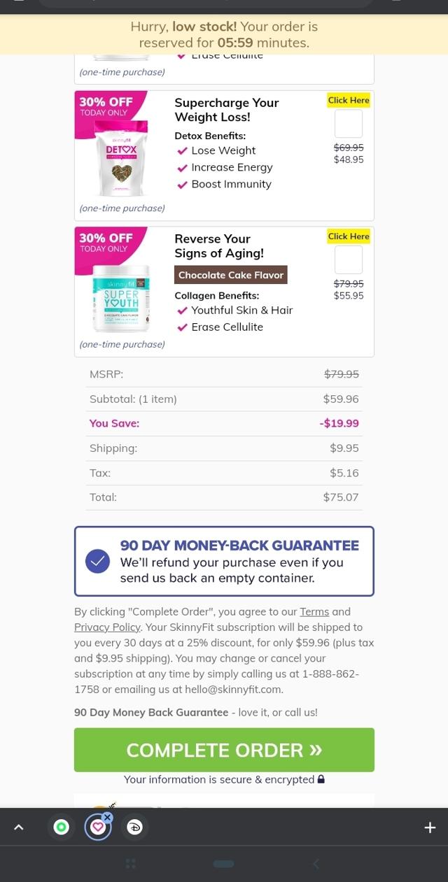 SkinnyFit checkout page showing SkinnyFit coupon code box | Screenshot taken by SimplyCodes community member on Jan 31, 2021