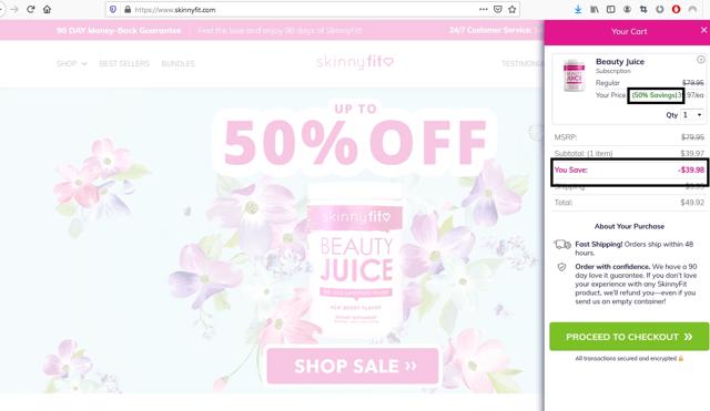 SkinnyFit checkout page showing SkinnyFit coupon code box | Screenshot taken by SimplyCodes community member on Mar 29, 2021