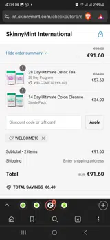 Welcome10 coupon verification screenshot