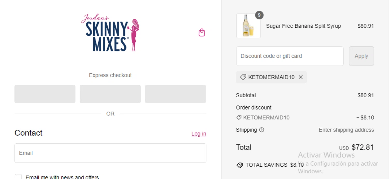 where to use Skinny Mixes promo code box
