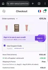 SkinSeoul coupon verification screenshot