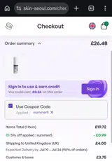 SkinSeoul coupon verification screenshot