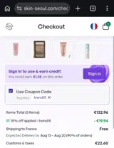 SkinSeoul coupon verification screenshot