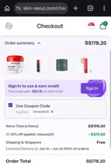 SkinSeoul coupon verification screenshot