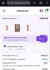 SkinSeoul coupon verification screenshot