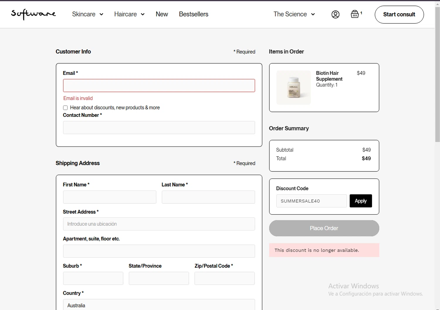 Software promo code screenshot showing code SUMMERSALE40 applied at Software checkout page. Uploaded by SimplyCodes community member LegendaryCurator4133 on Jan 15, 2025