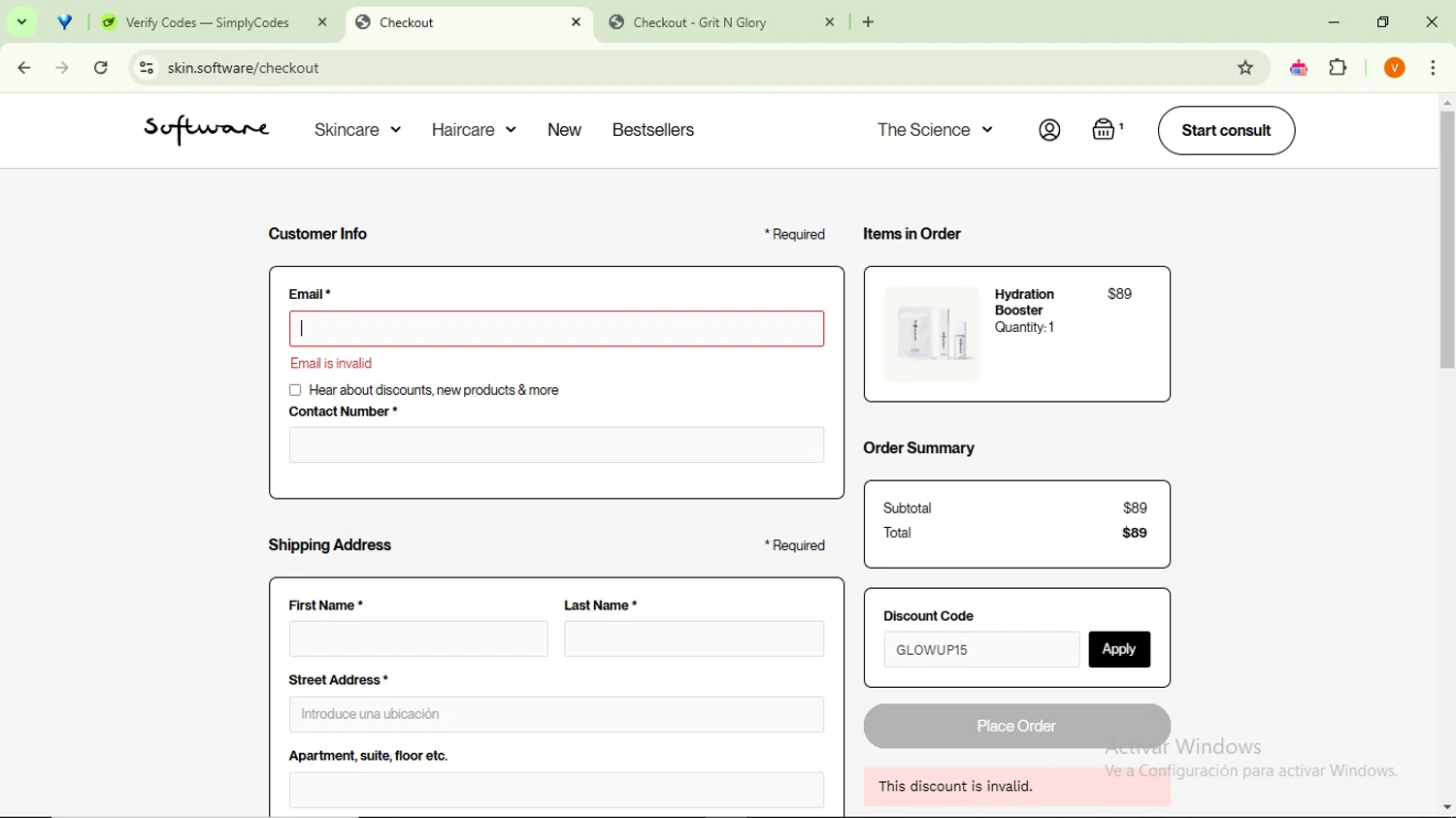 Software promo code screenshot showing code GLOWUP15 applied at Software checkout page. Uploaded by SimplyCodes community member SavingsFinder9954 on Jan 9, 2025