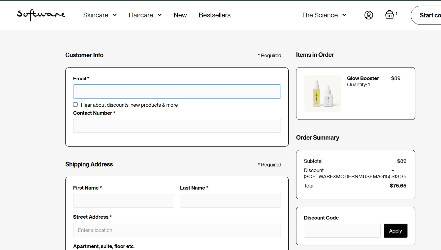 Software promo code screenshot showing code softwarexmodernmusemag15 applied at Software checkout page. Uploaded by SimplyCodes community member Sanemi on May 13, 2025