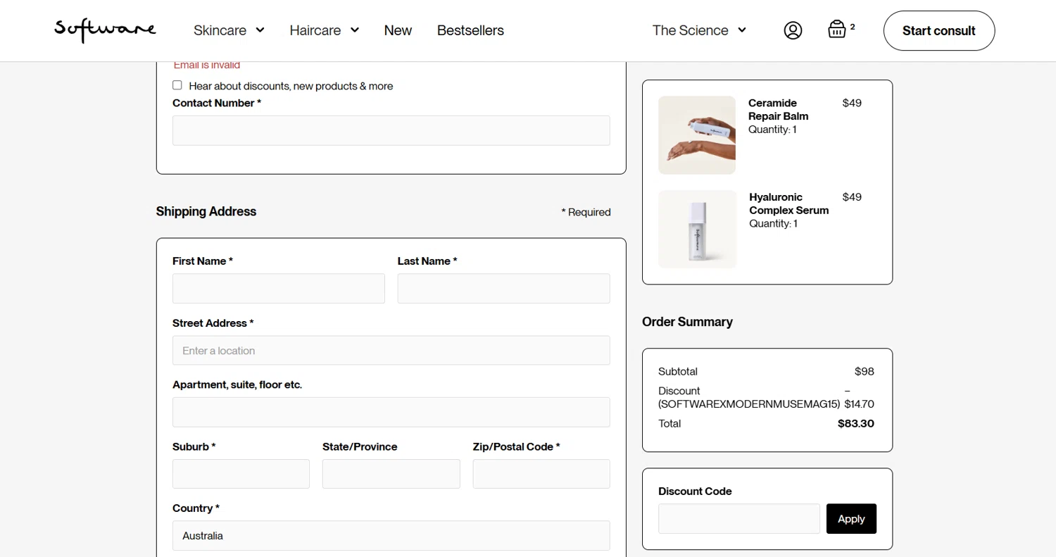 Software promo code screenshot showing code softwarexmodernmusemag15 applied at Software checkout page. Uploaded by SimplyCodes community member jade5416625024720 on Apr 30, 2025