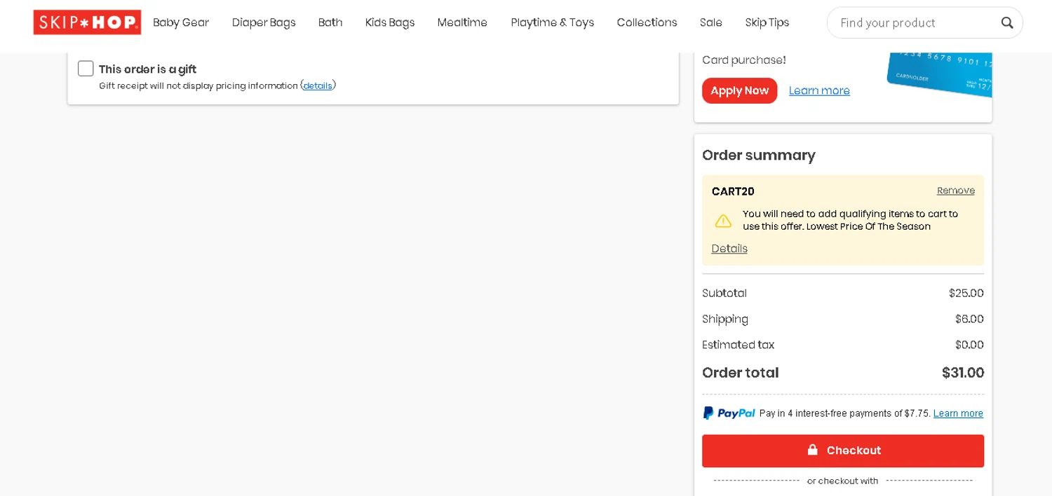 where to use Skip Hop promo code box