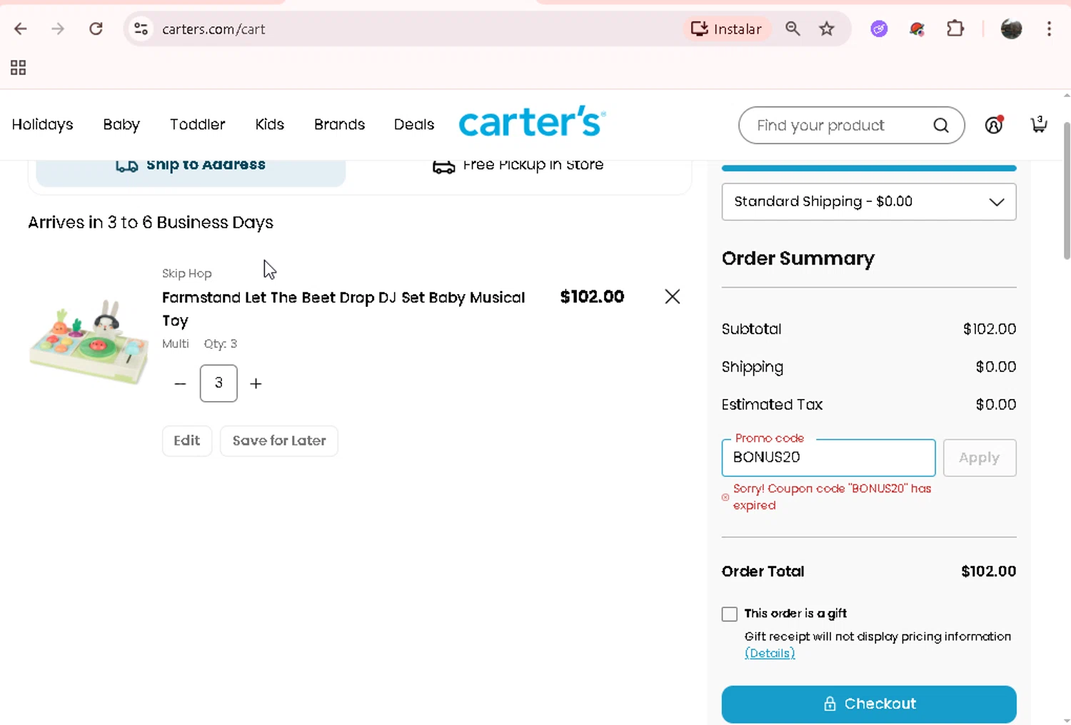 Skip Hop promo code screenshot showing code BONUS20 applied at Skip Hop checkout page. Uploaded by SimplyCodes community member Jesusvasquezzz on Nov 25, 2025
