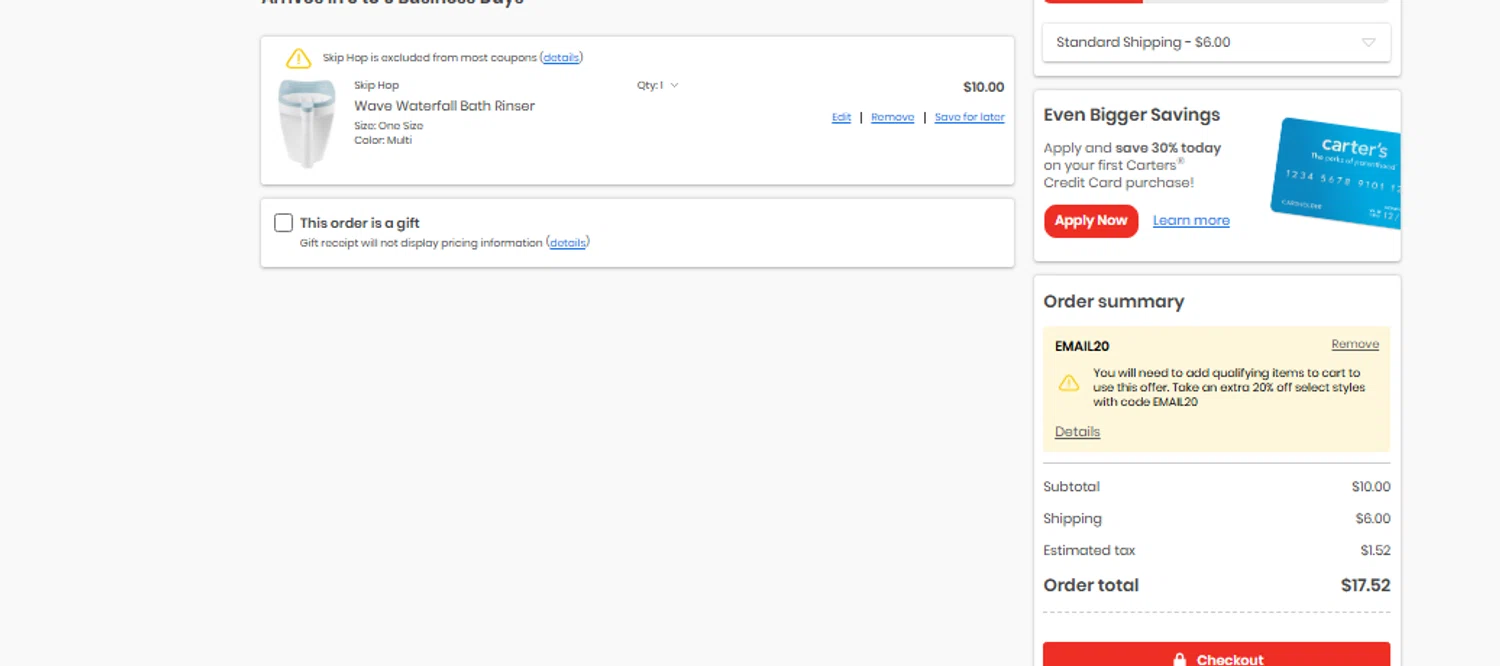 Skip Hop checkout page showing Skip Hop promo code box | Screenshot taken by SimplyCodes community member on Jun 13, 2025