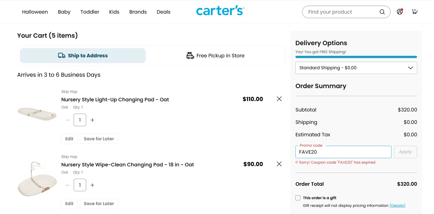 Skip Hop promo code screenshot showing code FAVE20 applied at Skip Hop checkout page. Uploaded by SimplyCodes community member JasnibelEgu on Sep 24, 2025