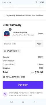 SAVENOX10 coupon verification screenshot