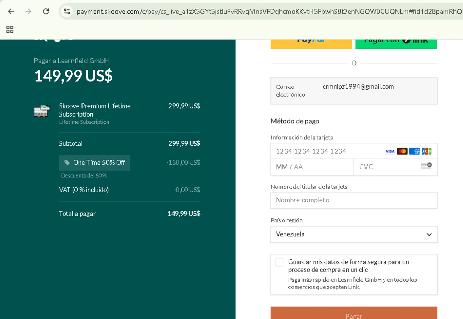 Skoove promo code screenshot showing code LIFETIME50OFF applied at Skoove checkout page. Uploaded by SimplyCodes community member NobleSentinel8535 on Jun 15, 2025