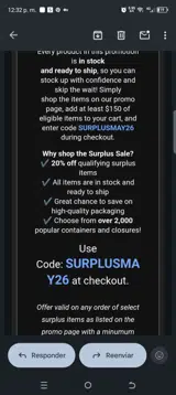 SURPLUSMAY26 coupon verification screenshot