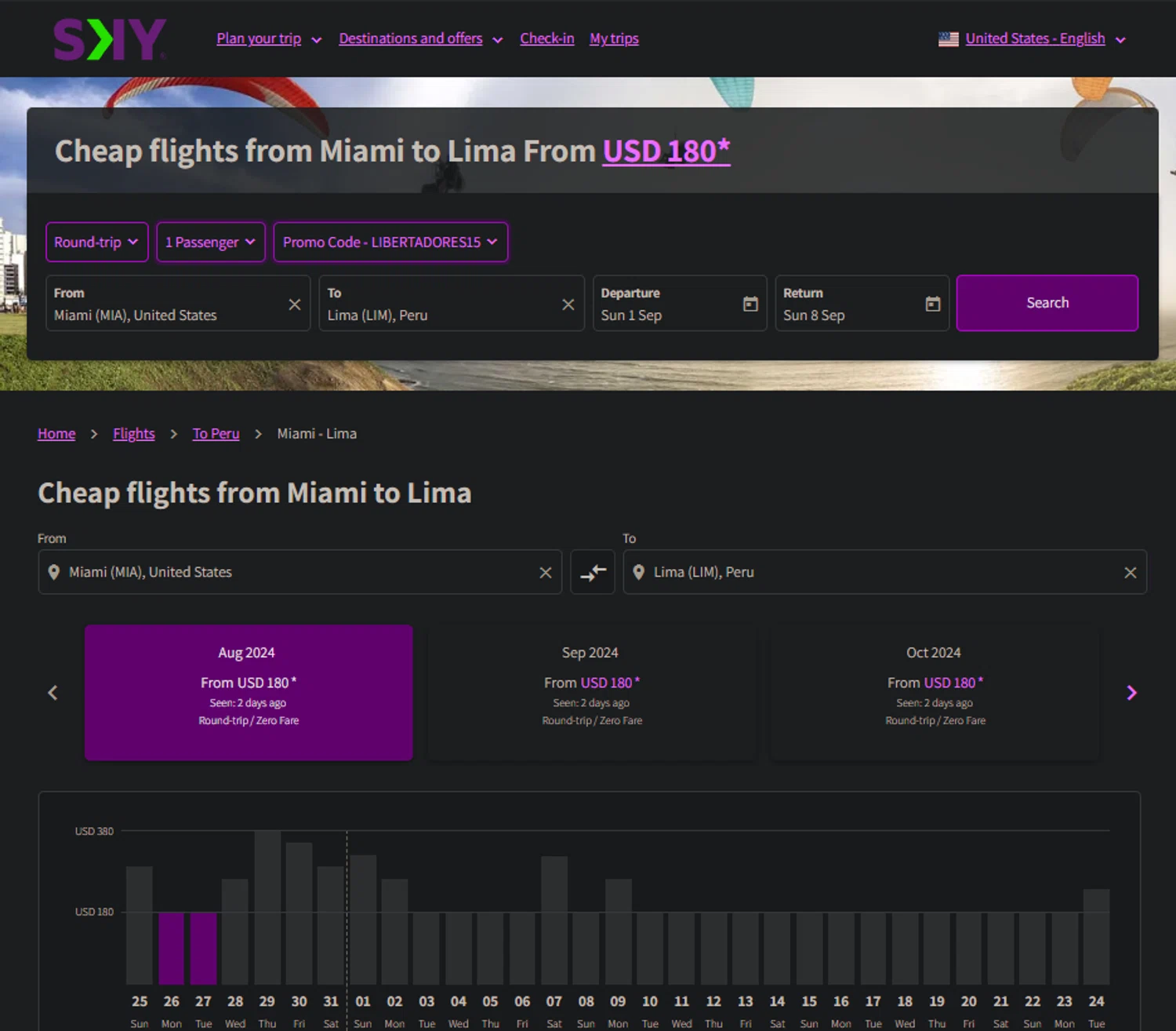 SKY Airline checkout page showing SKY Airline promo code box | Screenshot taken by SimplyCodes community member on Aug 26, 2024